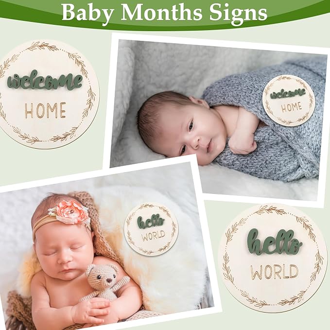 7 Pack Baby Monthly Milestone Cards Sign, Double Sided Baby Milestone Signs Wooden Marker Discs for 1-12 Months Baby Milestone Pictures Baby Shower Gifts