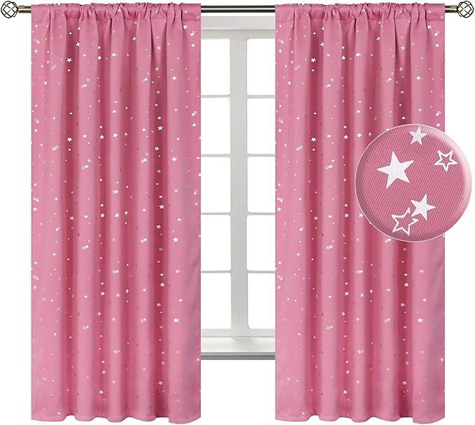 BGment Kids Blackout Curtains for Bedroom, Rod Pocket Room Darkening Curtains Decoration Thermal Insulation Window Drapes for Nursery, Children Room, 2 Panels, Each 42 x 63 Inch, Pink