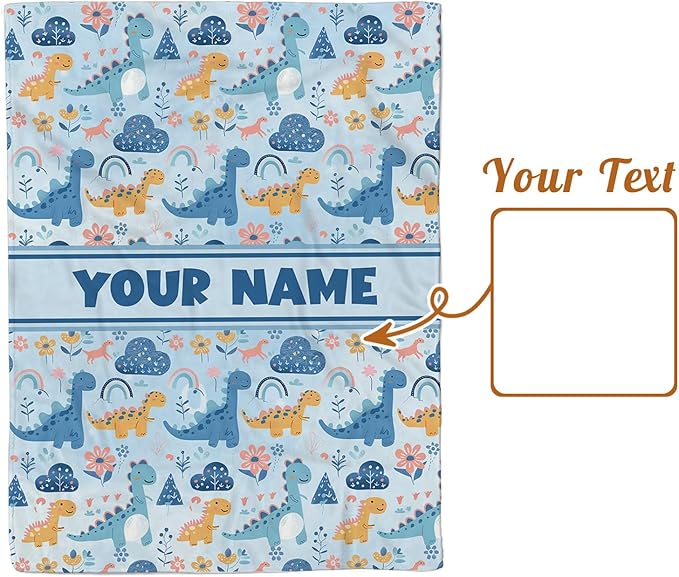 Personalized Baby Blankets for Boys Girls, Custom Baby Blanket with Name, Receiving Swaddle Blanket Suitable for Infants & Toddler, Nursery Newborn Baby Crib, Dino(30”x40)