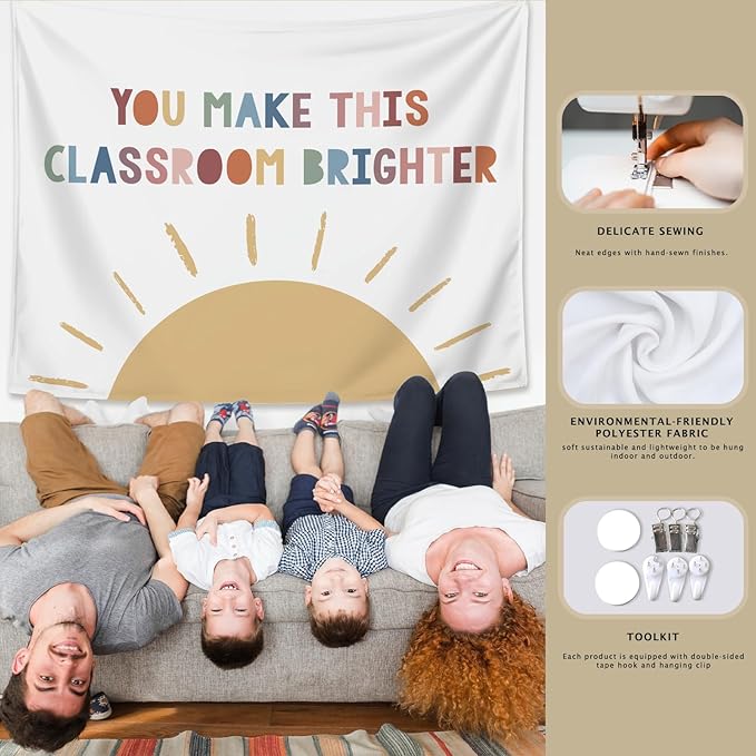 LIANGW Boho Classroom Tapestry, Inspirational Kids Tapestries Wall Hanging Motivational Positive Affirmations Saying Aesthetic Tapestry for Classroom Nursery 50x60 inches