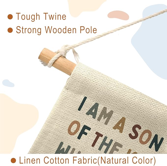 Boy Nursery Decor, I am a Son of the King Boy Nursery Banner, Boho Christian Religious Bible Verse Wall Hanging Pennant Flag for Boys Bedroom Playroom，Inspirational Wall Decor