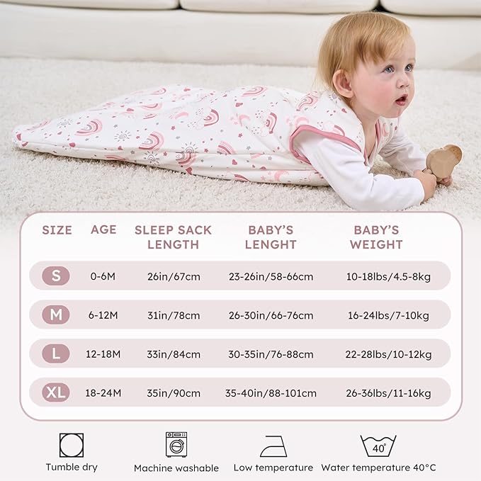 Baby Sleep Sack 18-24 Months, 2.5 TOG Cotton Winter Baby Wearable Blanket with 2-Way Zipper, Warm Soft Sleeping Bag for Toddler Boy Girl, XLarge Rainbow