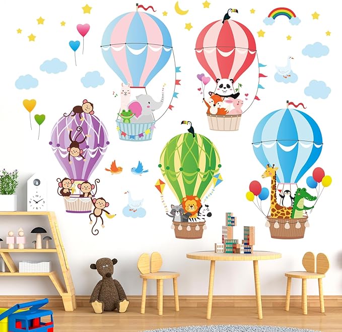 DECOWALL Hot Air Balloons Wall Decals Animal Clouds Stickers for Kids Bedroom Nursery Playroom Living Room Removable Art Decor Decoration (SG2-104)