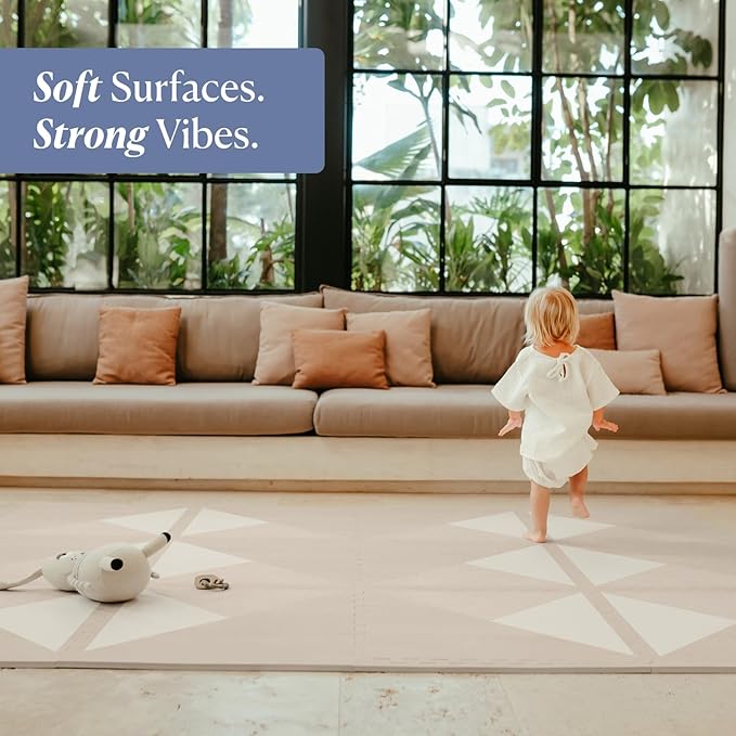 Toddlekind Playmat - Premium Foam Playmat, 4 x 6 feet, 6 Tile Extra Thick Foam Floor Puzzle Mat for Babies/Toddlers Stylish, Non-Toxic, Odorless. Perfect for Tummy Time, Crawling, and Play. Ideal for Nursery and Playroom. 0m+ (Golden Beige)