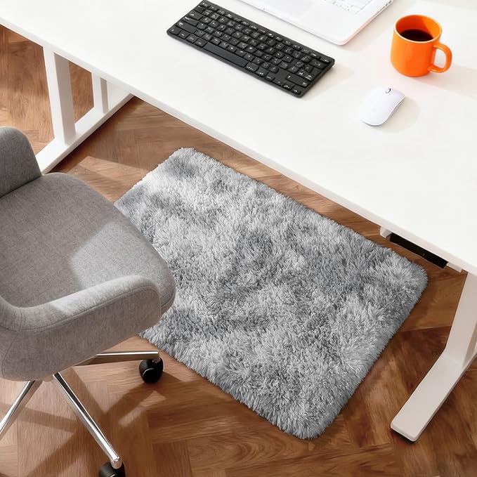 Merelax 2x3 Small Rug for Bedroom Livingroom Mini Space Home Decor, Modern Indoor Shaggy Plush Fluffy Furry Fur Rugs Comfy Nursery Kids Room Floor Carpet, Tie-Dyed Light Grey