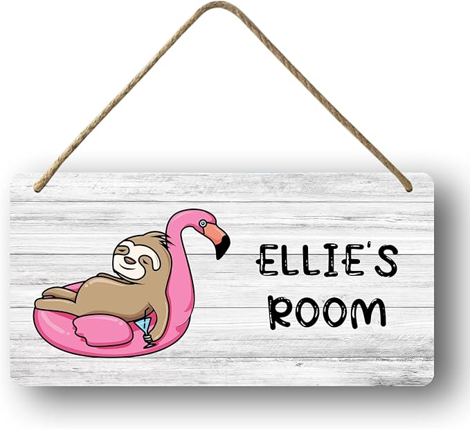 Custom Name Sloth Wall Decor, Kids Teen Sloth Bedroom Decor, Personalized Wood Sign 10 x 5 inch