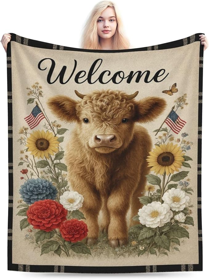 Highland Cow Blanket Farmhouse Cow Throw Blanket Soft Cozy Fleece Fuzzy Plush Warm Stuff Bedding Farm Animal Blankets Gifts for Boys Girls Kids Adult Men Women 50"X60"