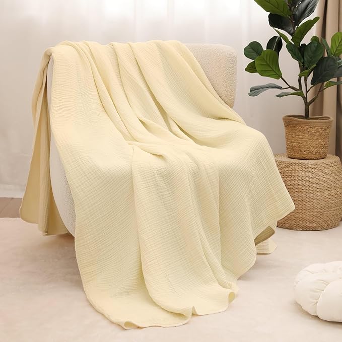 100% Cotton Muslin Blanket Twin XL Size 66" x 90" for Bed Couch Summer Gauze Blanket for Adults Lightweight and Breathable Apricot