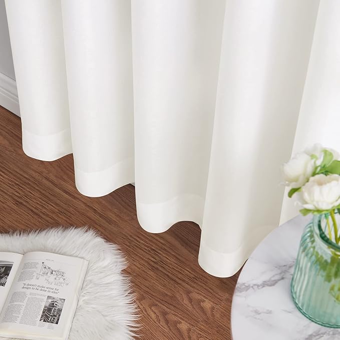 Melodieux Ivory Velvety Semi Sheer Curtains 96 Inches Long for Bedroom, Living Room Natural Cotton Texture Rod Pocket Window Sheer Drapes, 52 by 96 Inch (2 Panels)