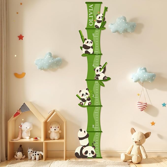 Personalized Bamboo Panda Wooden Height Chart for Kids – Custom Name Growth Chart for Baby Boy Girl, Height Measurement Ruler for Nursery or Playroom Decor