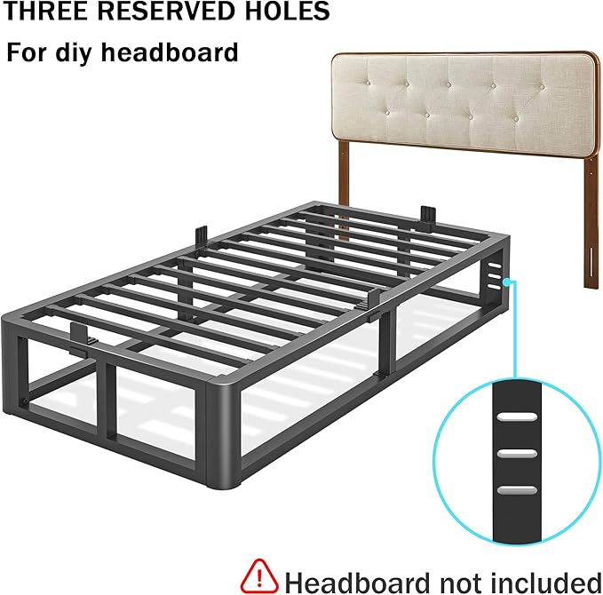 Metal Heavy Duty 18 inch Twin XL Bed Frame with Rounded Corner and Headboard Hole Mattress Retainers 3500 LBS No Box Spring Needed Platform Noise Free Easy Assembly