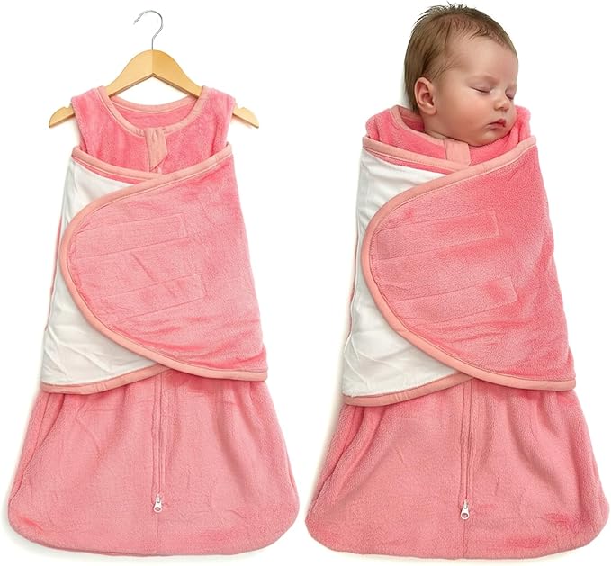 Furry Newborn Swaddle Sleep Bag for 3-6 Months Winter Warm Plush Baby Sleeping Bag Tog 2.5 Golden Mink Wearable Blanket with Adjustable Wrap for Infant Baby Shower New Parents Gift, Pink