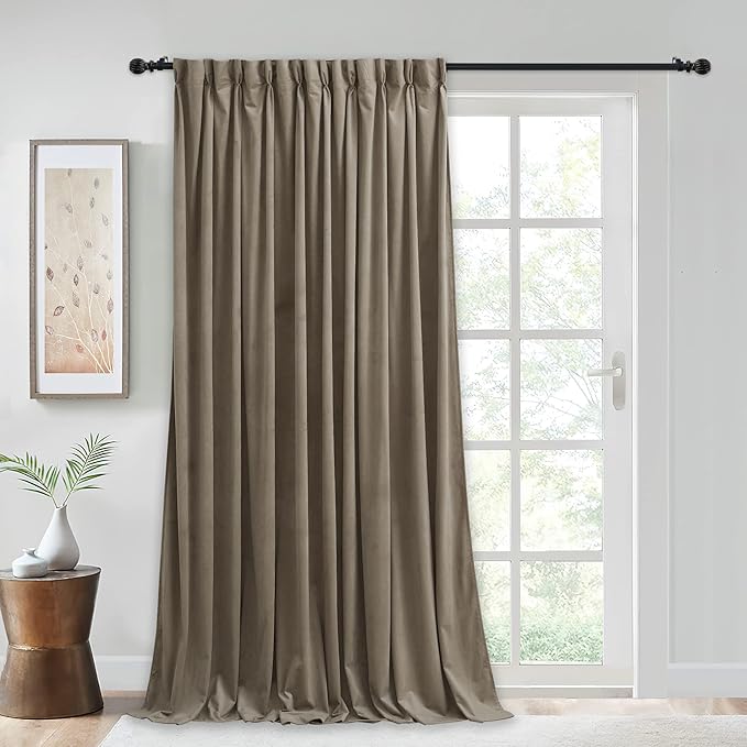 StangH Extra Wide Pinch Pleated Velvet Curtains 84 inches Long, Camel Beige Living Room Darkening Drapes with Hooks Thermal Insulated Sliding Door Curtains for Bedroom Patio, W62 x L84, 1 Panel
