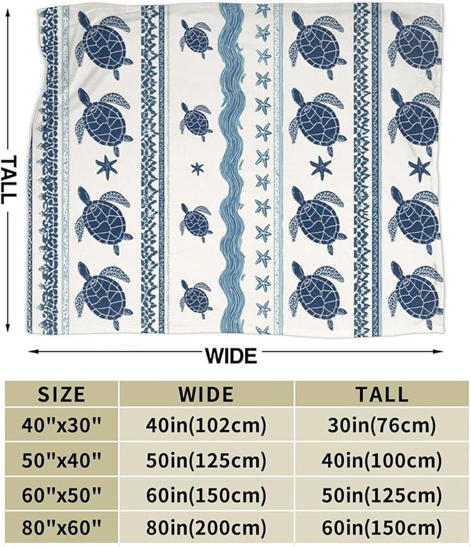 Sea Turtle Blanket Ocean Turtle Plush Fleece Throw Blanket Soft Cozy Fuzzy Warm Stuff Bedding Blankets Gifts for Boys Girls Kids Adult Men Women 50"X60"