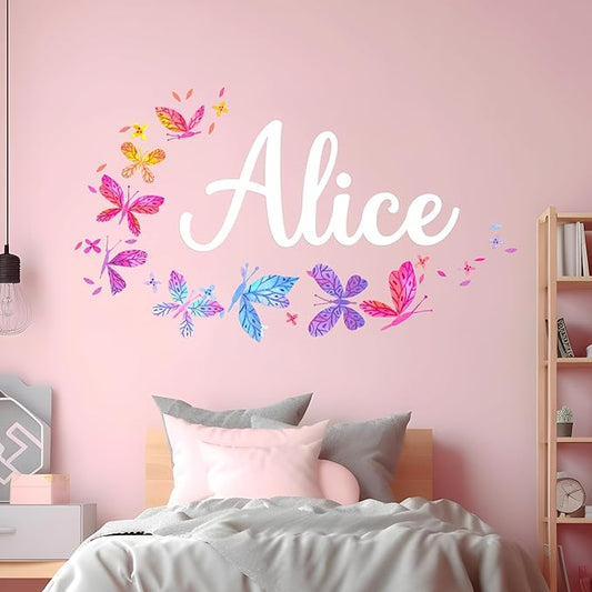 Personalized Name Butterfly Wall Decals for Girls Bedroom - Pink Room Decor with Rainbow Options - Multiple Sizes & Colors