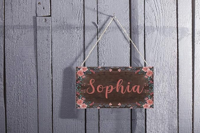 XIUXZMM Customized Name or Any Text Wood Sign Flower Garden Farmhouse Front Door Bathroom Kitchen Porch Personalized Decorative Plaque