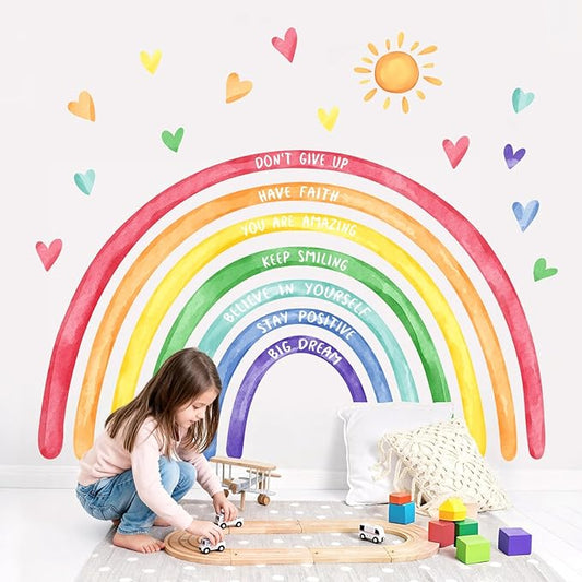 Tanlaby 56x35'' Large Rainbow Wall Decals Inspirational Quote Rainbow Wall Stickers Peel and Stick Stickers Waterproof Wallpaper for Girls Kids Bedroom Nursery Playroom Classroom