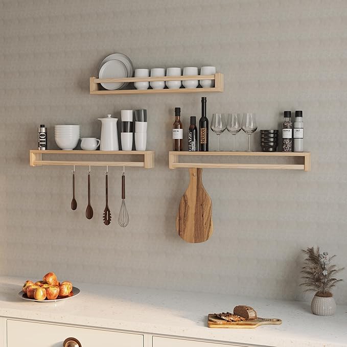 Heimlove Nursery Floating Shelves, Solid Wood Nursery Book Shelves for Wall, 32 inch Bookshelf for Kids, Wall Mounted Shelves for Books, Toys and Decor Storage, Set of 3