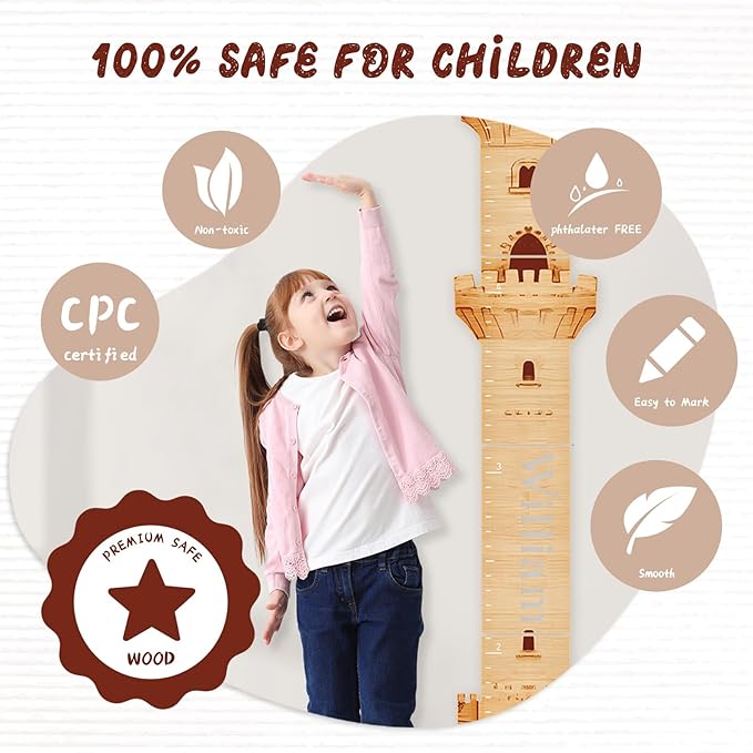 Personalized Name Growth Chart, Castle Height Chart, Customized Name Measuring Board for Kids Height 61.8" x 9.7"