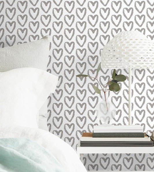 Timeet Grey and White Wallpaper Peel and Stick Wallpaper Heart Geometric Contact Paper 17.7"x393.7" Modern Self Adhesive Removable Wallpaper for Bedroom Kids Room Wall Decor Vinyl
