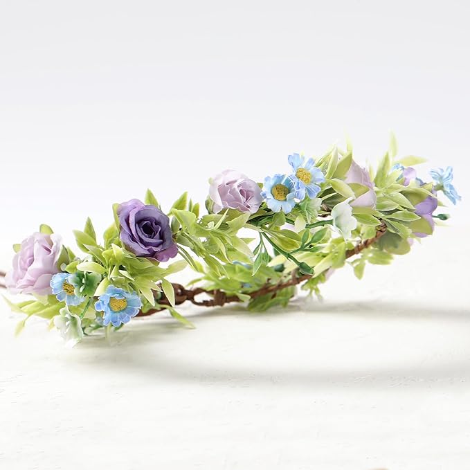Rose Flower Crown for Women - Purple Fairy Flower Headband Sweet Hair Wreath Accessories for Women Girls Wedding Festival Party Favors Photo Prop