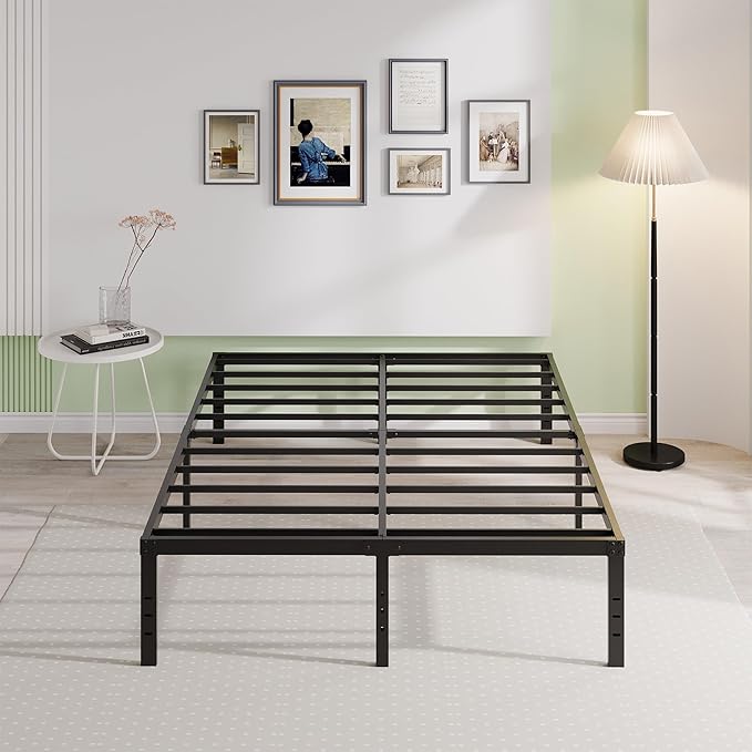 EMODA 18 Inch California King Bed Frames Heavy Duty Tall Metal Cal King Platform with Large Storage Space, No Box Spring Needed, Noise Free, Black