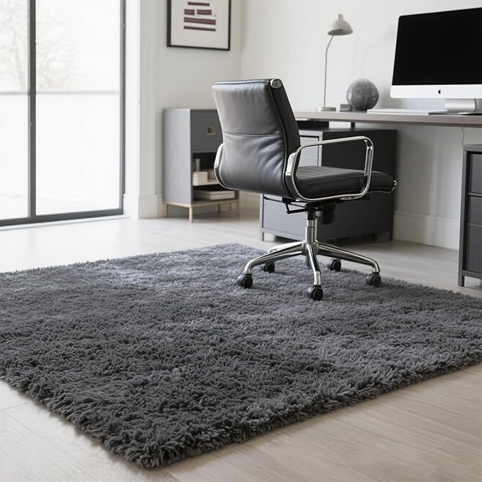 Grey Fluffy 9x12 Area Rug for Living Room, Plush Shag Rugs for Bedroom, Large Soft Furry Carpets for Kids Room, Modern Indoor Nursery Carpet for Classroom Dorm Cozy Comfy Home Decor