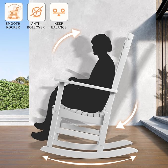 FUNBERRY Outdoor Rocking Chairs Set of 4, HDPE All Weather Poly Lumber Rocker, High Back Patio Rockers Easy Assembly