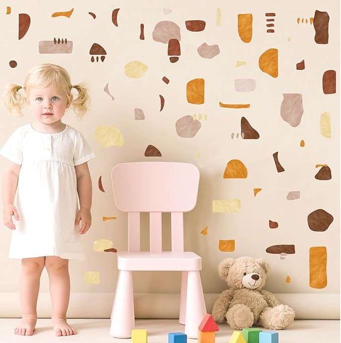 Terrazzo Pattern Wall Stickers Boho Geometric Wall Decals Peel and Stick Irregular Abstract Pattern Stickers Removable Modern Boho Wall Decals for Bedroom Living Room Decor