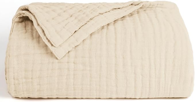 Love's cabin 6 Layer 100% Cotton Muslin Blanket, 50"x60" Throw Muslin Blanket for Couch Bed, Lightweight and Breathable Cotton Gauze for Adult, Beige