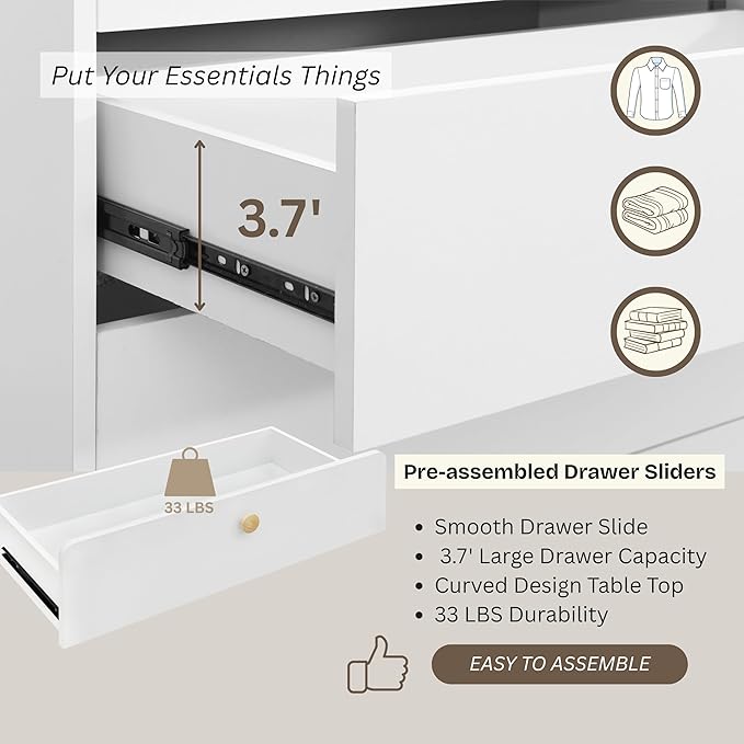 ELISA HOME Aries 6 Drawer Dresser for Bedroom, Modern Wide Chest of Drawers, Wood Storage Organizer for Clothes, Entryway, Hallway, Nursery or Living Room, White