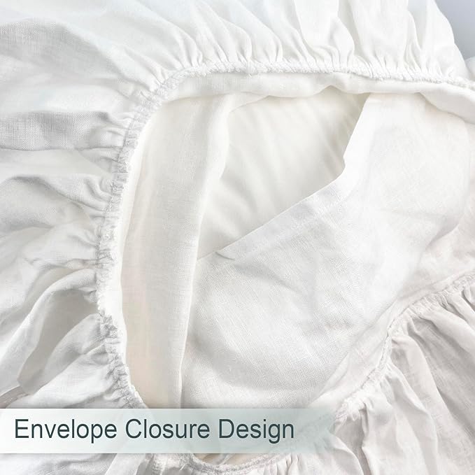 Ruffles Linen Pillowcase, Pure Flax Pillow Sham 100% French Linen Ruffled Pillow Cover, Standard, Queen, King Size 1 PCS (King, White)