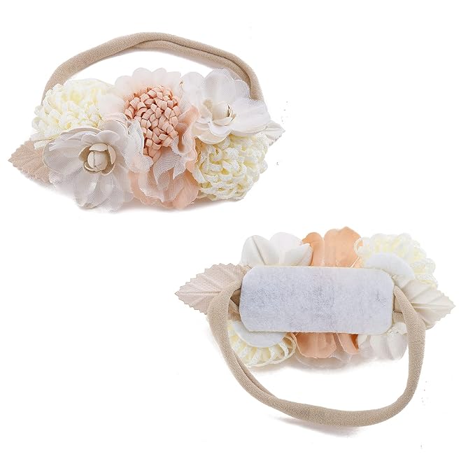 Baby Girl Floral Headbands- 3pcs Nylon Headband Handmade Flower Crown Elastic Hairband Newborn Toddler Hair Accessories Gifts for Girls （1-6 years old）