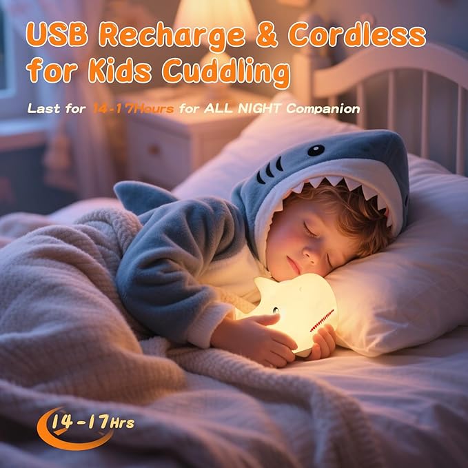 ZKLiLi Remote Shark Night Light, Cute Silicon Night Light for Kids, Nightlight with Remote，Portable Recharge Nightlight for Kid Room,Funny Gifts Stuff for Boys Girls Baby（Remote Control）
