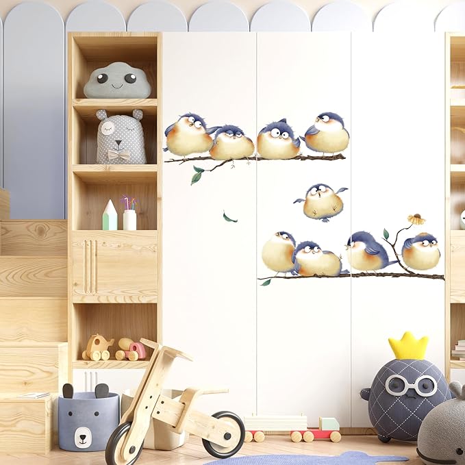 DILIBRA Blue Bird on The Branch Wall Decals, Peel and Stick Lovely Bird Wall Decals, DIY Vinyl Art Murals for Nursery Kids Bedroom Living Room Classroom Preschool Playroom