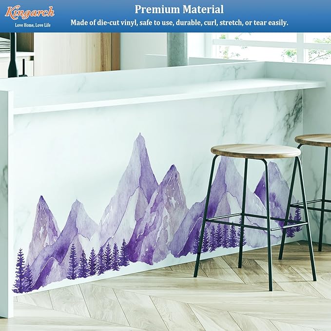 Large Mountain Wall Decals, Purple Pine Tree Peel and Stick Vinyl Wall Stickers & Murals, Removable Home Room Wall Decor for Bedroom Living Room Bedroom Classroom Office Nursery
