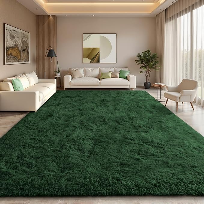 EVOIONOS 6x9 Washable Large Area Rug for Living Room, Fluffy Shag Rug for Bedroom, Ultra Soft Plush Non Slip Carpet for Indoor Floor Bedside Nursery Kids Girls Room Dorm, Home Decor Aesthetic, Green