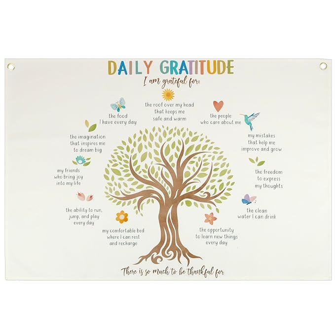 Mental Health Inspirational Rectangular Banner Flag Wall Decor Gift for Boy Girl Kids Teen,Classroom Therapy Office Homeschool Reading Room Decor-Daily Gratitude I am grateful-Birthday Christmas Gift