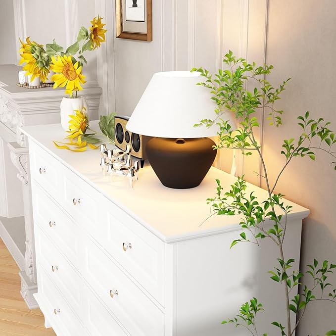 Chest of Drawers 9 Drawer Dresser for Bedroom, Modern White Dresser with Silver Knobs, Wide 9 Drawer Chest with Wood Legs for Bedroom Living Room, 15.7”D x 55.1”W x 37”H
