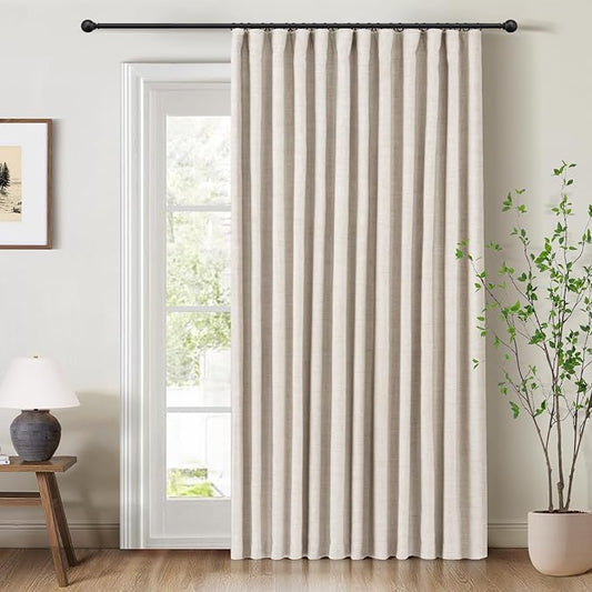 INOVADAY 100% Blackout Curtains for Bedroom, Black Out Curtains 108 Inch Long, Clip Rings Linen Blackout Drapes, Thermal Insulated Room Darkening for Living Room, 1 Panel - Beige,W102xL108