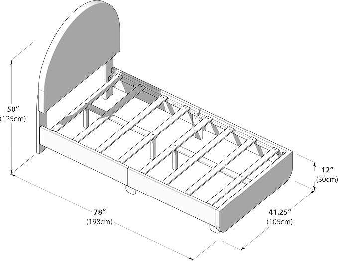 Max & Lily Upholstered Twin Bed Frame with Arch Headboard, Upholstered Platform Bed for Kids, No Box Spring Needed, Easy Assembly, Cream