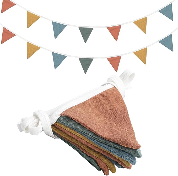 Oudain 15.5 ft Pennant Banner Flags, 2 Pcs Nursery Garland Triangle Bunting Flag Baby Banner for Nursery Decor Baby Birthday Boho Wedding Shower Party Event, Each 7.75 ft(Warm Color)