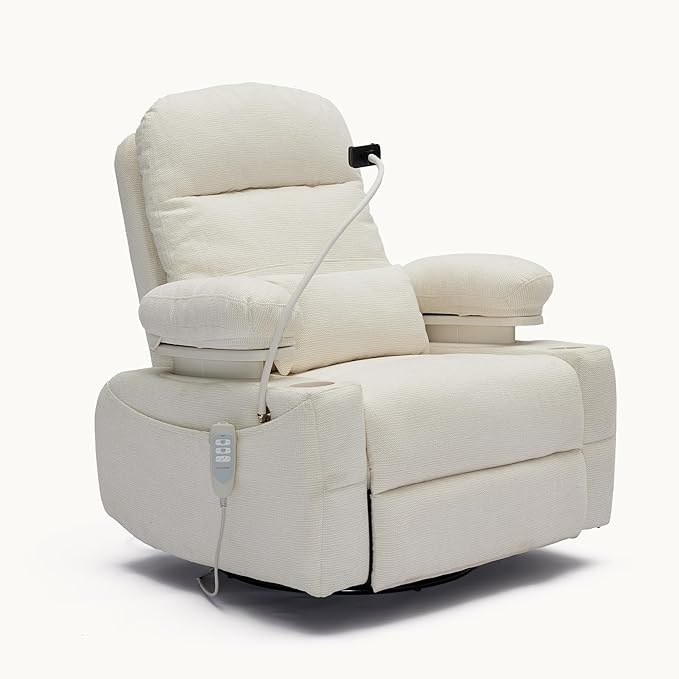 MAMAZING Oversized Electric Nursery Rocking Chair with Adjustable Armrests, Power Recliner Glider Nursing Chair for Breastfeeding, USB & Type-C Ports, Phone Holder, Oeko-TEX & FSC Certified(Beige)