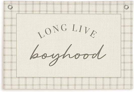 Lacama Long Live Boyhood Banner, Boy Nursery Decor, Canvas Banner Wall Hanging Banner Flag Decor for Nursery Playroom Toddler Room, Boys Kids Room Decor 30x20 Inch