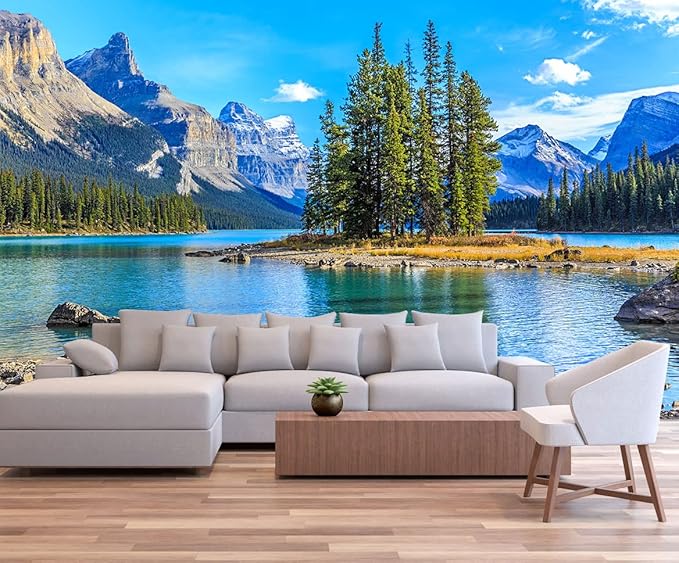 Mountain with Lake Photo Wallpaper Landscape Wall Mural for TV Background Wall Bedroom Living Room Sofa Wall (not self-Adhesive)