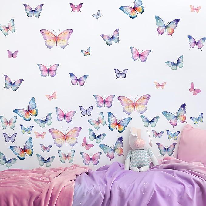Colorful Butterfly Wall Decals Removable DIY Butterfly Wall Stickers Peel and Stick Butterflies Wall Decor Stickers for Kids Girls Bedroom Nursery Bathroom Decorations DD3641