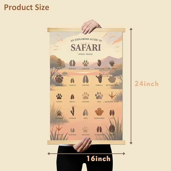 Slagindeco Safari Animal Tracks Hanging Poster, Jungle Nursery Decoration, Safari Theme Baby Room Decor