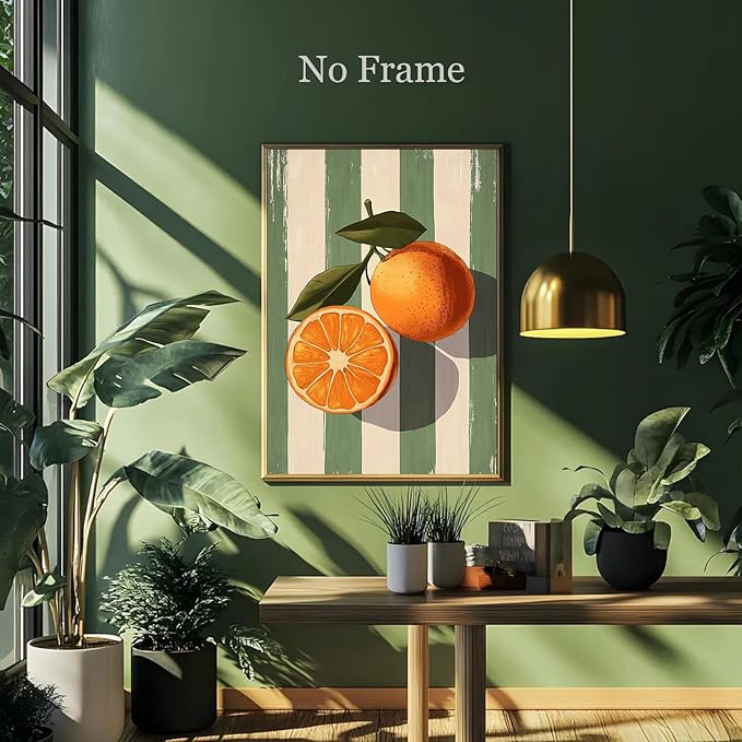 Orange Wall Art Orange Still Life picture Modern Fruit Painting Sage Green Minimalist Fruit Artwork Modern Green Painting Trendy Aesthetic Poster Aesthetic Still Life Poster For Room 16x24in No Frame