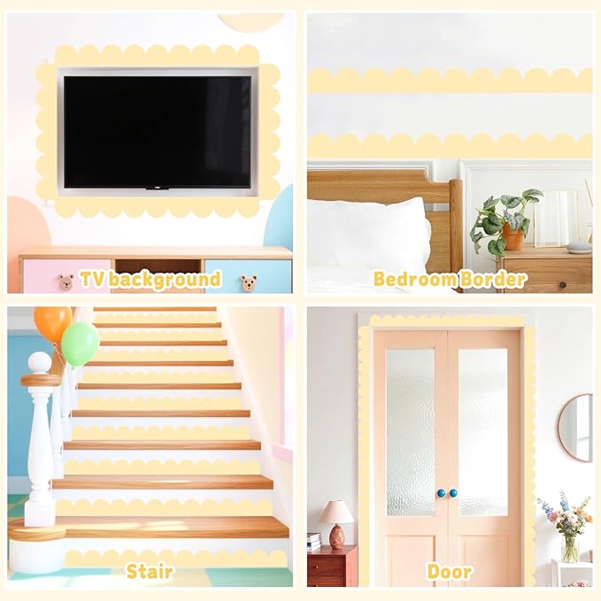 Scallop Pattern Wall Decals Vinyl Border Decals Peel and Stick Half Small Arch Wall Sticker Removable Semi Circle Sticker Decorative Edge Wall Decal for Kids Bedroom Playroom Nursery Decor