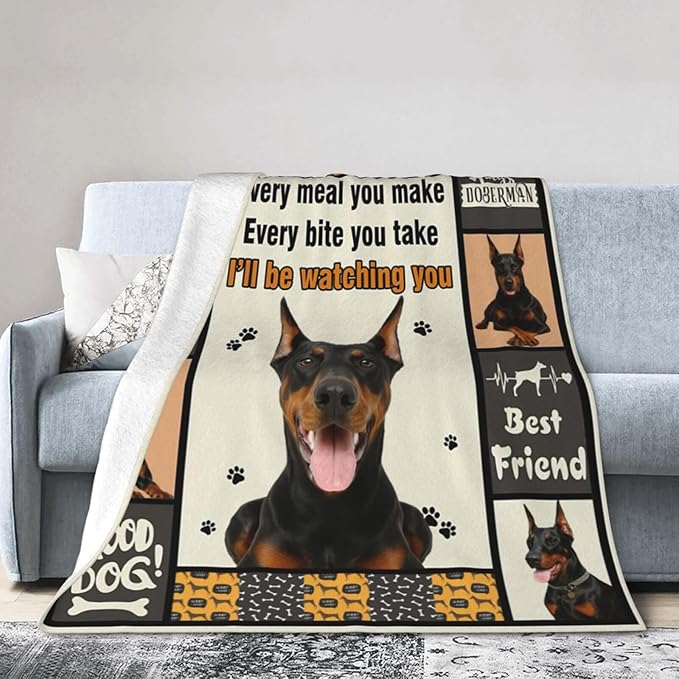 Doberman Blanket Doberman Decor Throw Blanket Super Soft Flannel Lightweight Fluffy Plush Fuzzy Fleece Stuff Blanket Gifts for Dog Lover Girl Woman Adults Man Boys Kids Baby for Bed Sofa 50"X60"